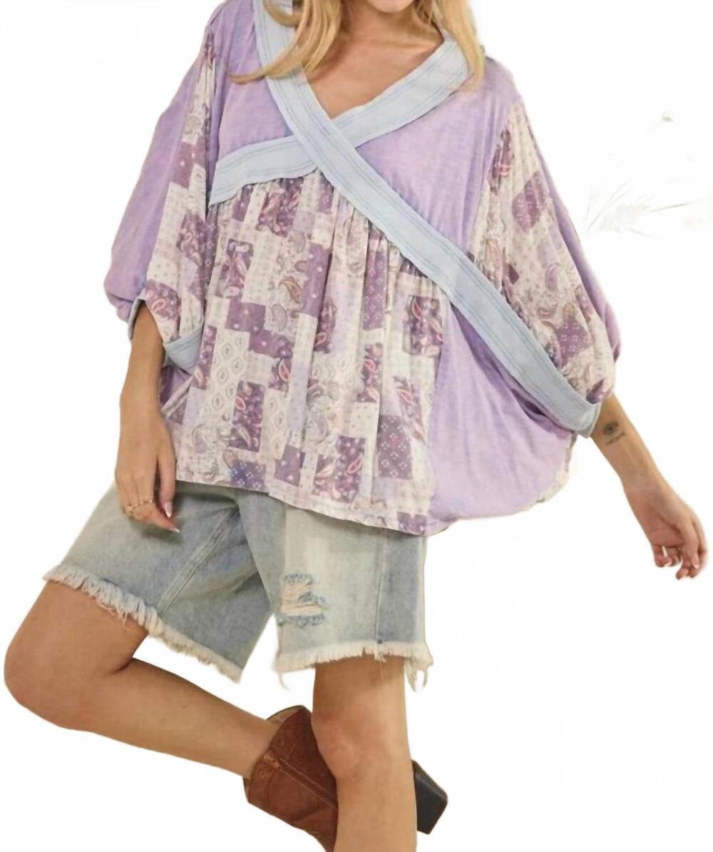 NEW OLI & HALI washed rib crossed patchwork top in purple